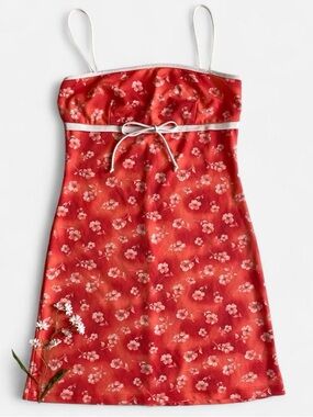 Vintage coral hibiscus floral mini dress